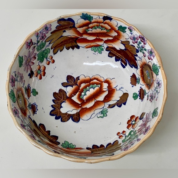 19th Century Antique Gaudy Welsh Embossed Design Scalloped Pedestal Footed Bowl - Picture 11 of 16